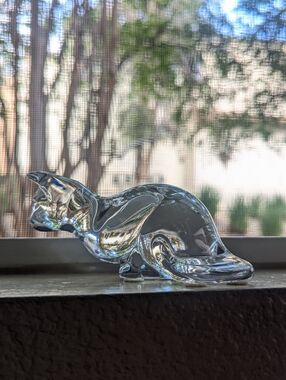 Baccarat France Crystal Stalking Cat Figurine $375 Retired BACCARAT 💎💎